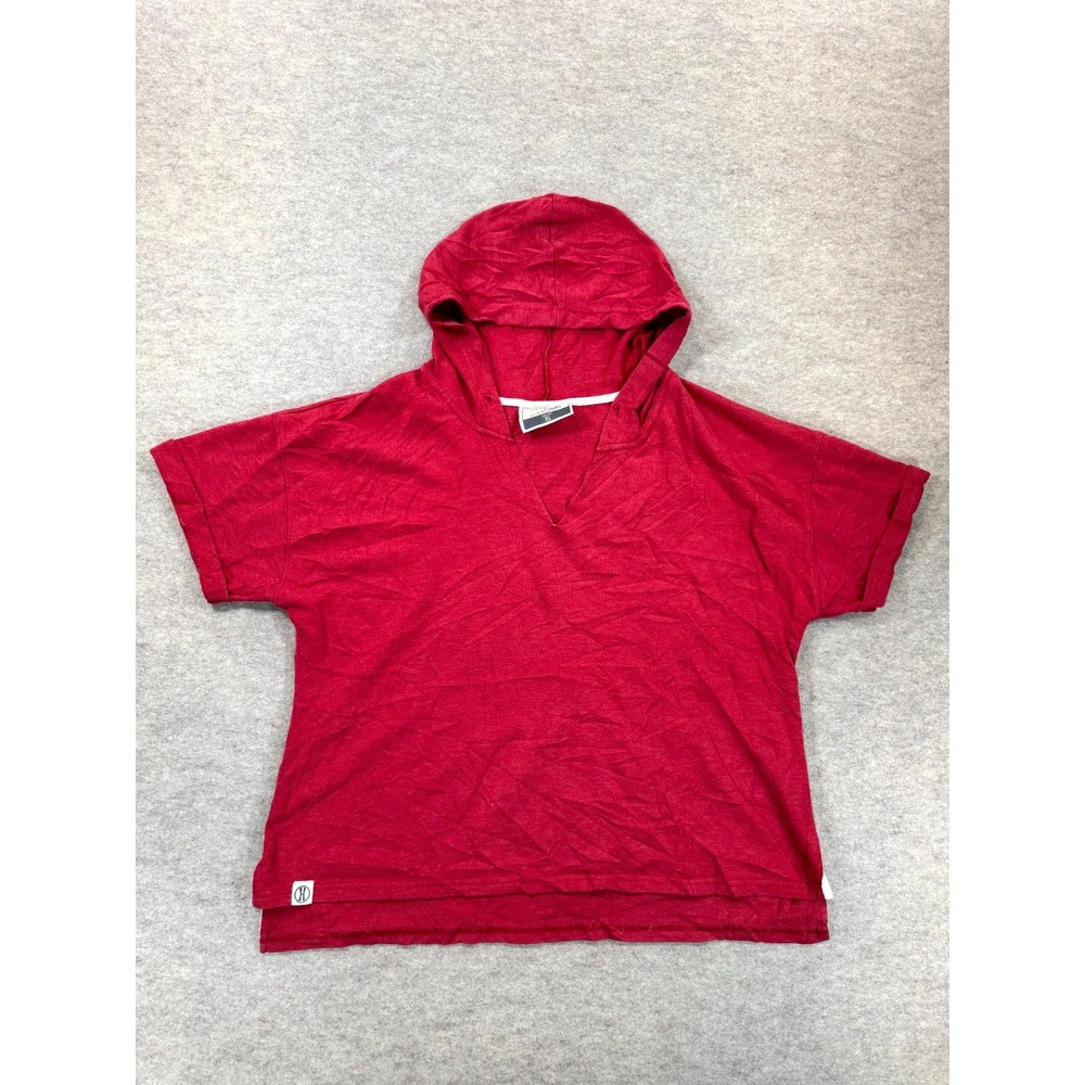 Holloway Sophomore Pullover Hoodie Womens XL Red Logo Knit Short Sleeve V Neck